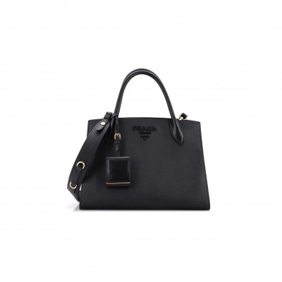 PRADA MONOCHROME TOTE SAFFIANO WITH CITY CALF MEDIUM 1BA155 (33*24.5*15cm) 